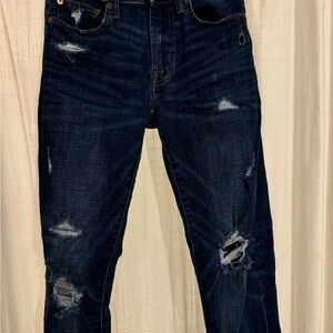 American Eagle Outfitters Dark Blue Distressed Slim Straight Jeans